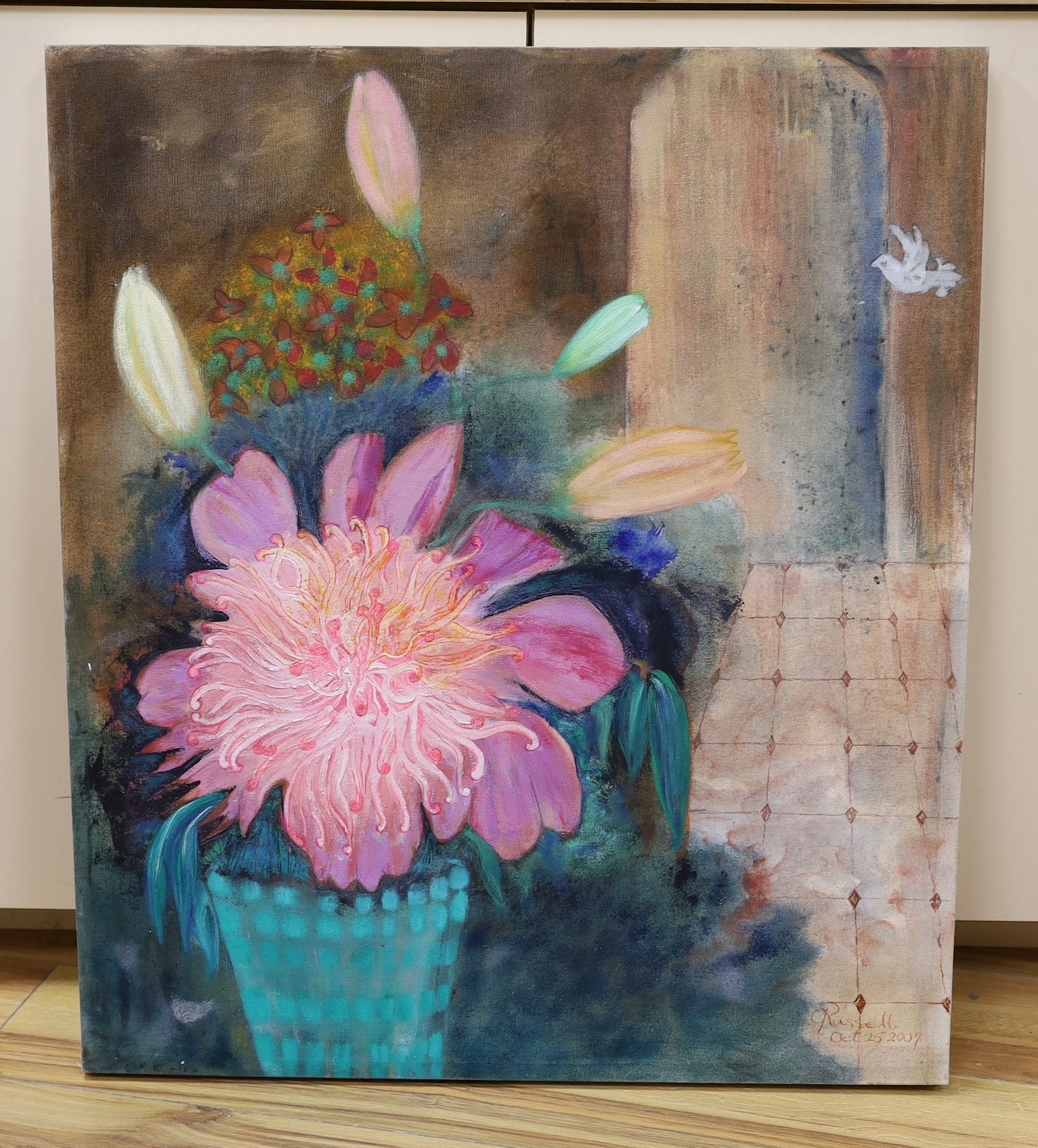 C. Russell (20th C.), oil on canvas, Flower study, signed and dated 2007, 70 x 60cm